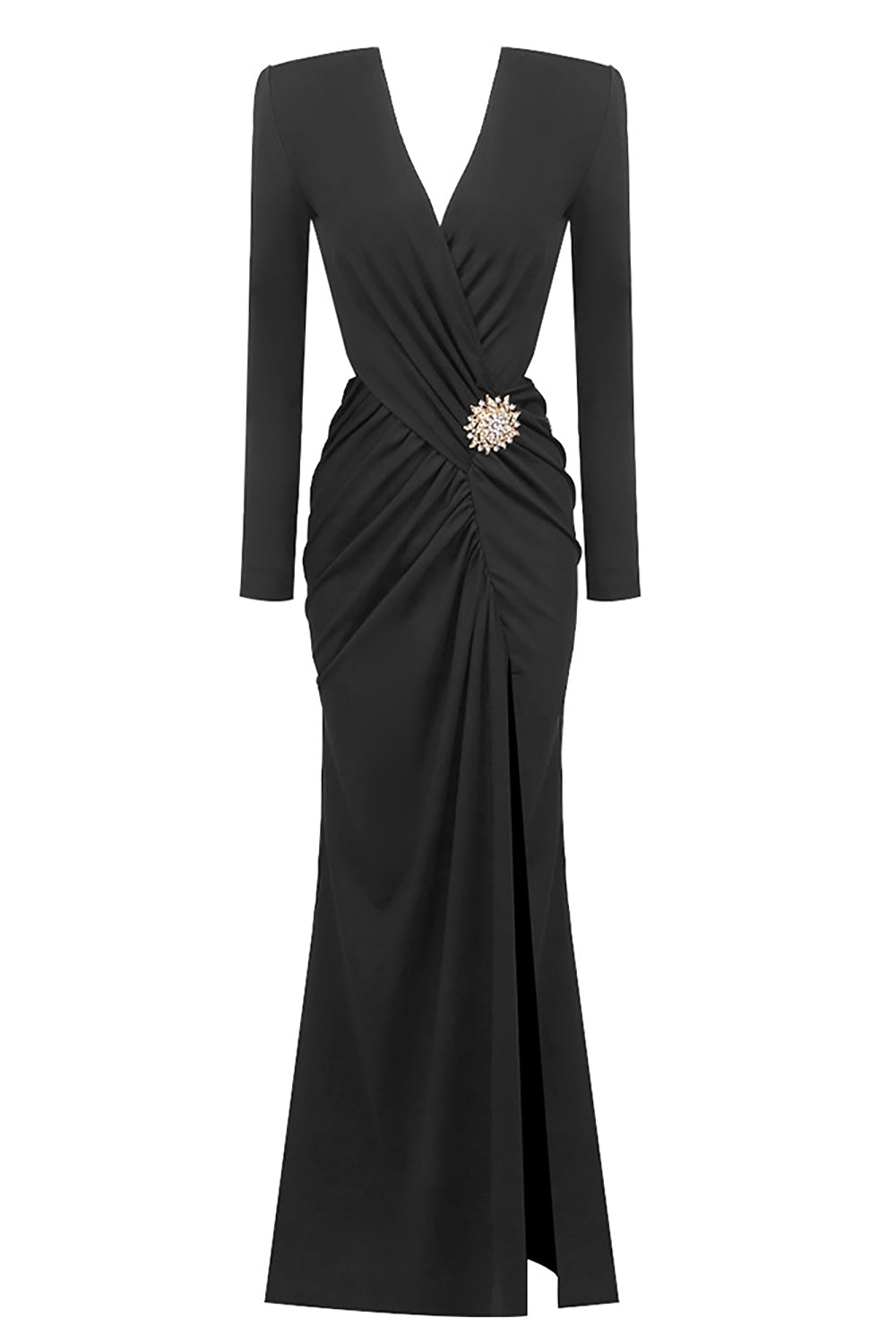 White Phenix Brooch Detailed Jersey Gown