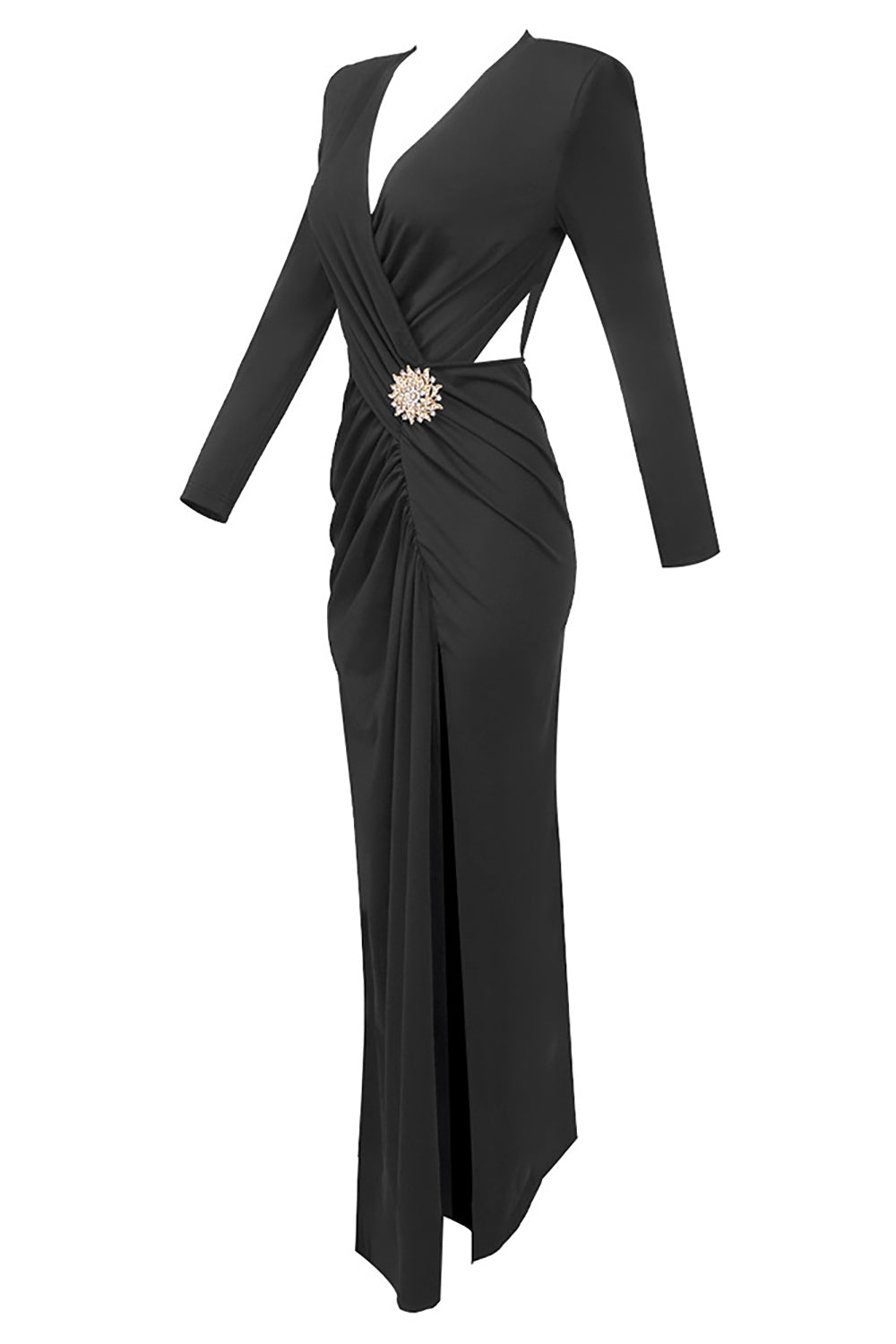 White Phenix Brooch Detailed Jersey Gown