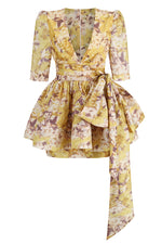 Yellow Ikat Floral High Tide Peplum Mini Dress