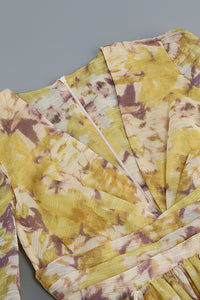 Mini-robe jaune à basque et fleurs ikat, marée haute
