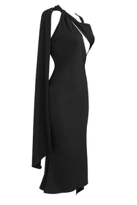 Asymmetric Neckline Cut Out Midi Dress In Black - CHICIDA