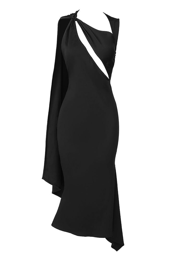 Asymmetric Neckline Cut Out Midi Dress In Black - CHICIDA