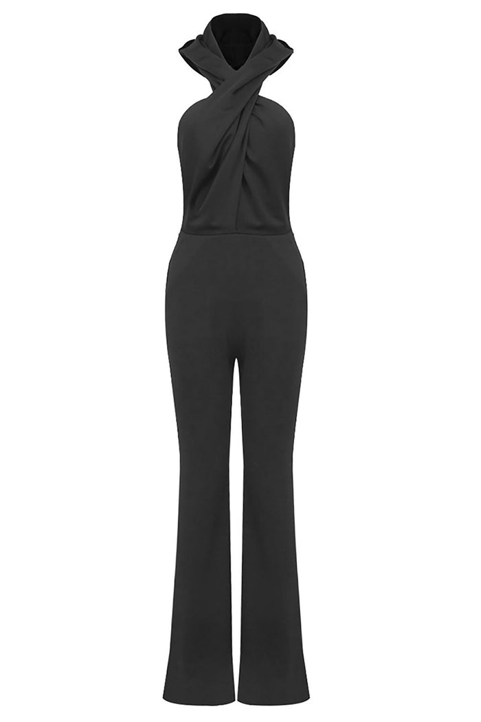 Backless Hooded Jumpsuit in Black - CHICIDA