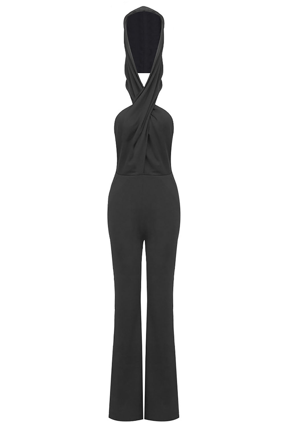Backless Hooded Jumpsuit in Black - CHICIDA