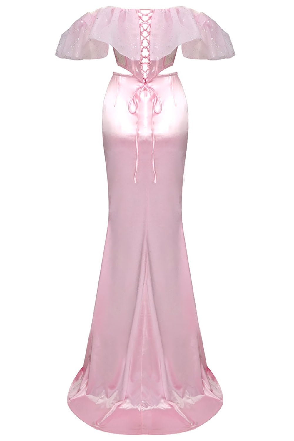 Backless Ruffles Maxi Mermaid Dress In Pink - CHICIDA