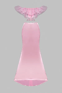 Backless Ruffles Maxi Mermaid Dress In Pink - CHICIDA