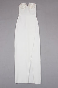 Bandeau Flower Slit Midi Bandage Dress in White Black - CHICIDA