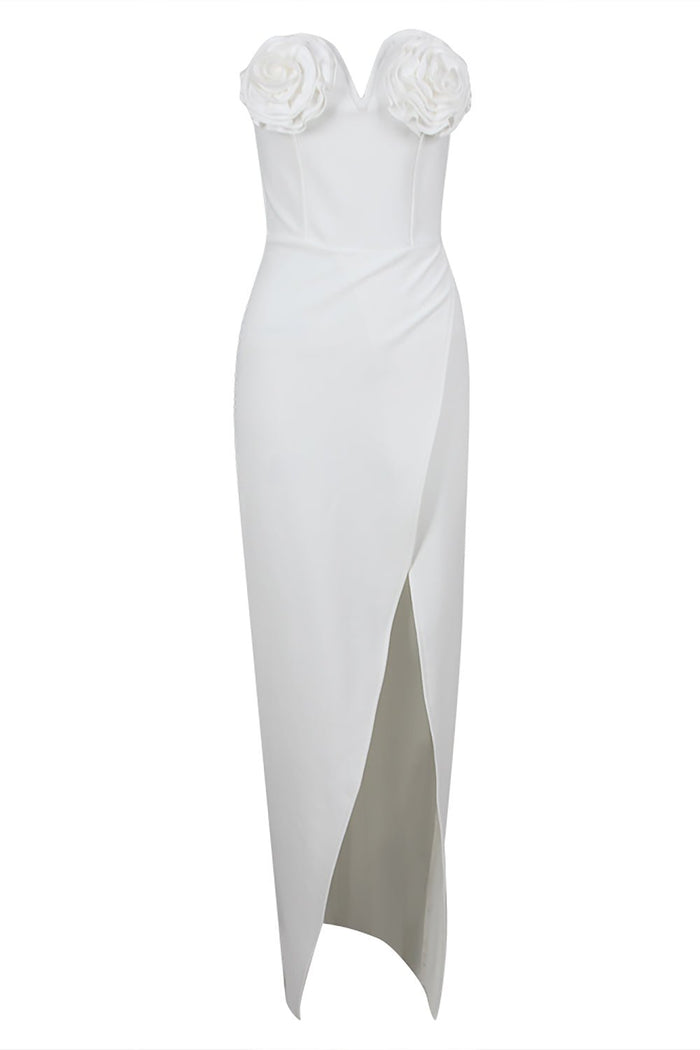 Bandeau Flower Slit Midi Bandage Dress in White Black - CHICIDA