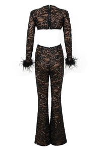 Black Sequin Lace Perspective Jumpsuit - CHICIDA