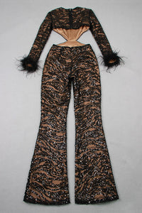 Black Sequin Lace Perspective Jumpsuit - CHICIDA