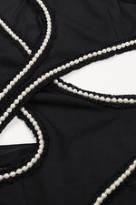 Black Cutout Lace Beading Trim Long Dress