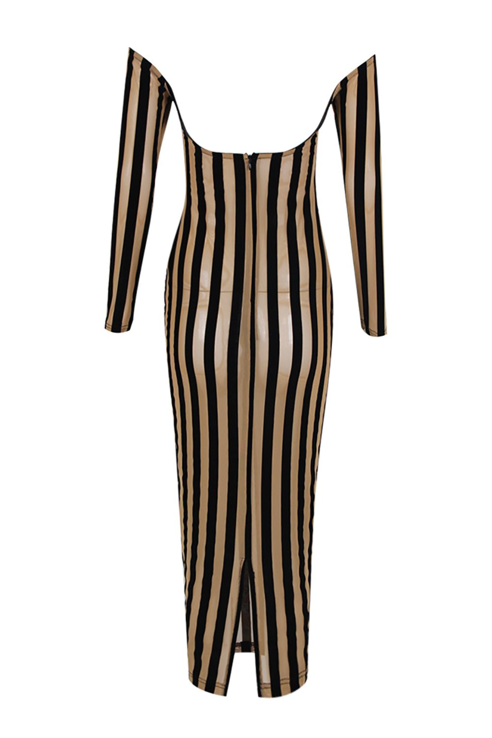 Boat Neck Striped Mid Length Mesh Gown - CHICIDA