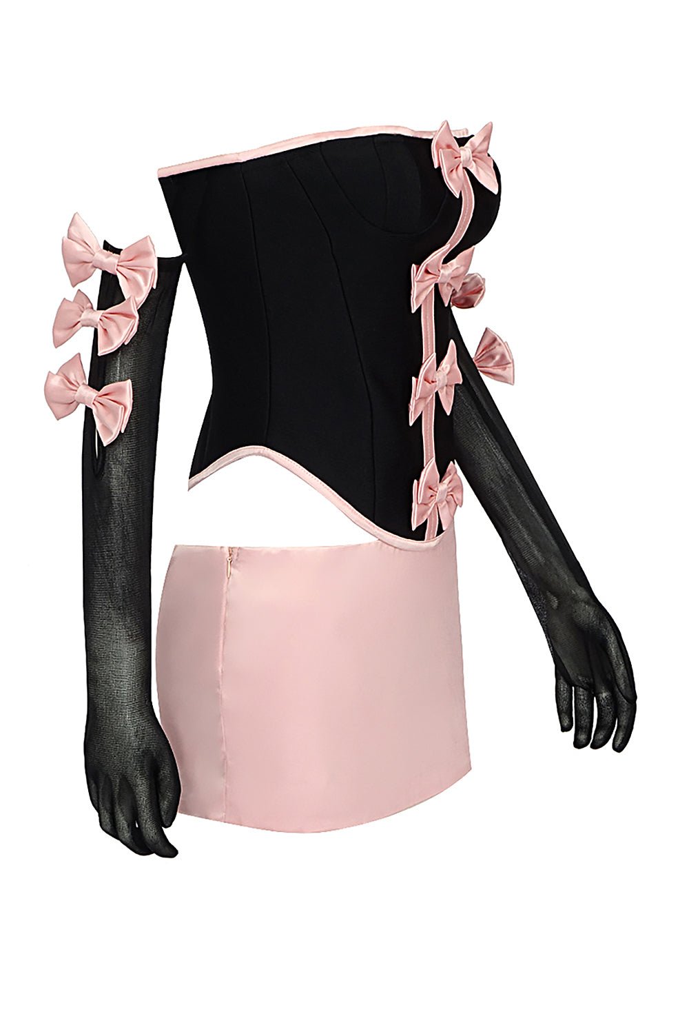 Bow - Lined Corset Tops And Mini Skirts With Gloves - CHICIDA