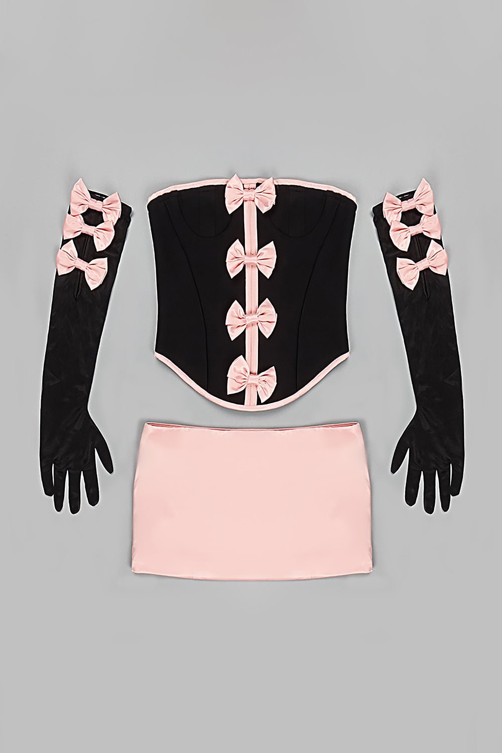 Bow - Lined Corset Tops And Mini Skirts With Gloves - CHICIDA