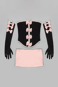 Bow - Lined Corset Tops And Mini Skirts With Gloves - CHICIDA