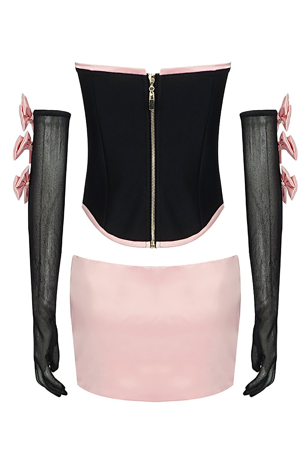 Bow - Lined Corset Tops And Mini Skirts With Gloves - CHICIDA