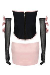 Bow - Lined Corset Tops And Mini Skirts With Gloves - CHICIDA