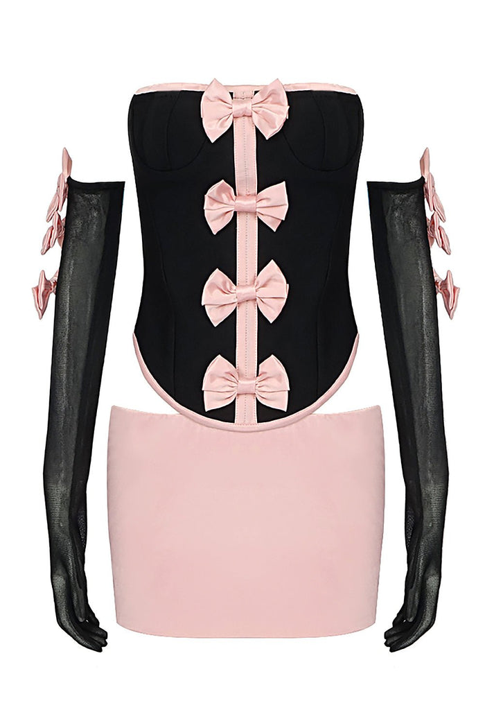 Bow - Lined Corset Tops And Mini Skirts With Gloves - CHICIDA