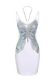 Butterfly Bugle Beaded Strappy Cocktail Dress - CHICIDA