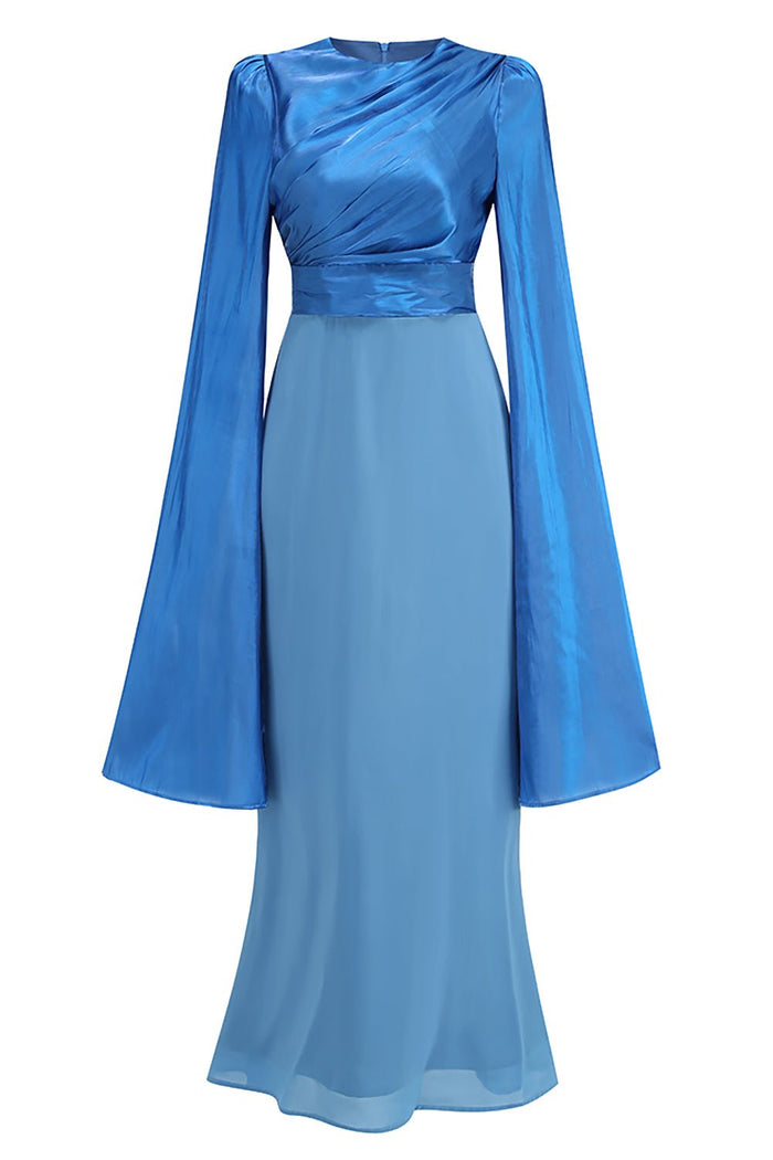 Cinderella Divine Blue Long Sleeved Pleated Maxi Dress - CHICIDA