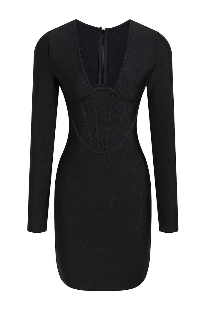 Corset Detail Long Sleeve Bandage Mini Dress - CHICIDA