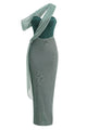 Corset Draped Maxi Dress in Green - CHICIDA