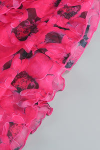 Asymmetrical Ruffled Floral Draped Maxi Dress