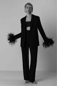 Feather Trimmed Suit Jacket And Pants