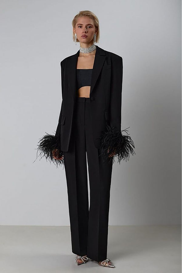 Feather Trimmed Suit Jacket And Pants