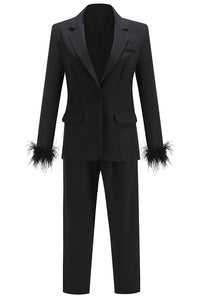 Feather Trimmed Suit Jacket And Pants