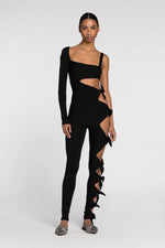 knot-detail Hollow Out single-sleeve jumpsuit