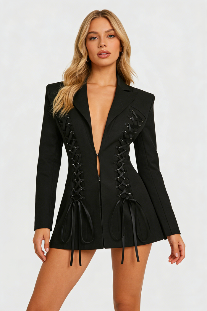 Deep V Lace-up Blazer
