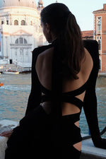 Backless Cut-Out Detailed Velvet Midi Dress