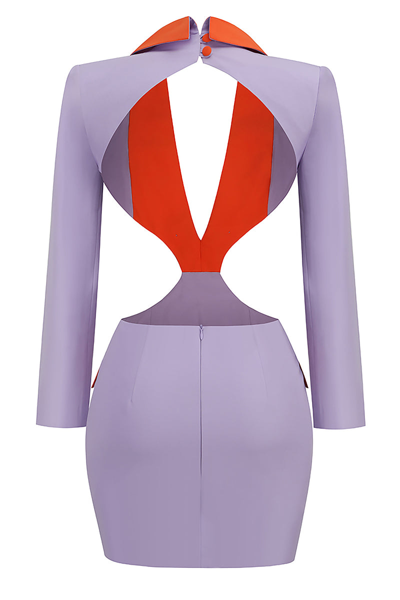 Backless With Cut Out Detail Mini Dress in Lilac and Orange