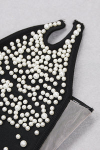Mini robe bandeau fendue avec perles et perles