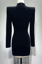 Beading Cut Out Velvet Mini Dress In Black