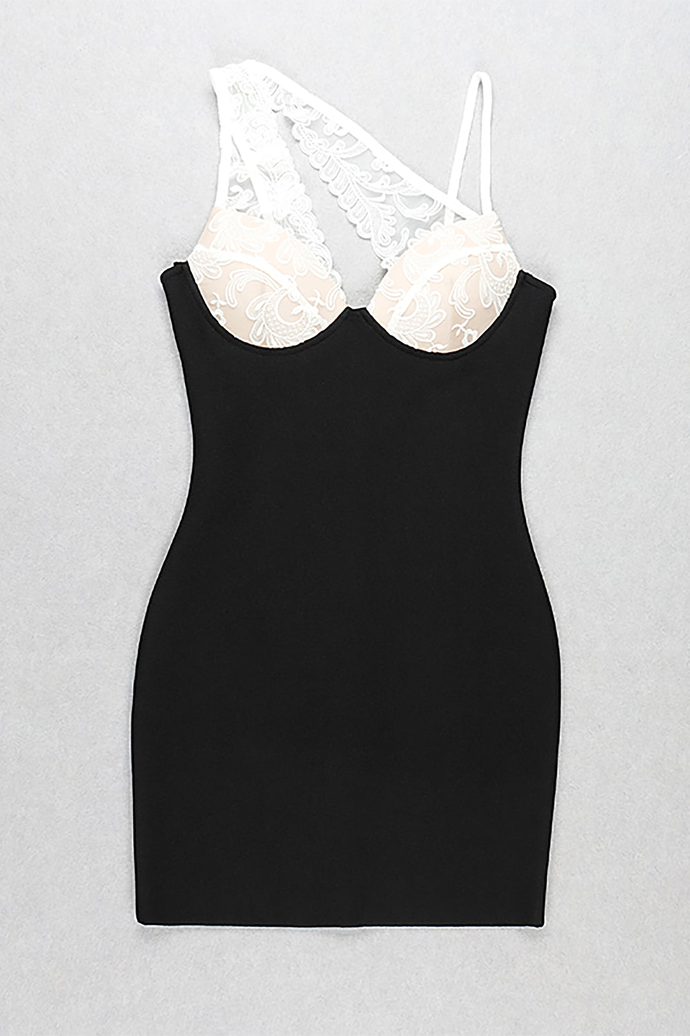 Diagonal Collar Straps Lace Patchwork Bandage Dress In White Black - Chicida