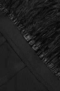 Mini-robe bandage sans bretelles en dentelle et plumes noires