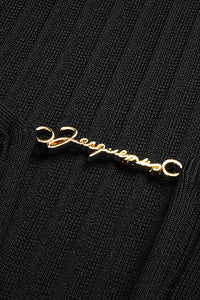 Gold Button Long Sleeve Mini Bandage Crop Tops In Black Orange - Chicida