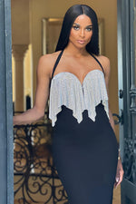 Black Halter Bandage Corseted Dress With Crystal Chainmail