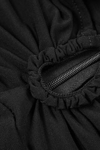 Mini vestido de encaje de patchwork de malla de manga larga con cuello halter negro