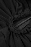 Black Halter Long Sleeve Mesh Patchwork Lace Mini Dress