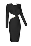 Black Rose Red Hollow Backless Chain Long Sleeved bandage dress - Chicida