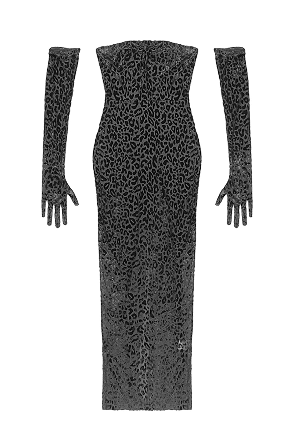 Black Leopard Off-The-Shoulder Figure Hugging Gown And Evening Gloves - Chicida