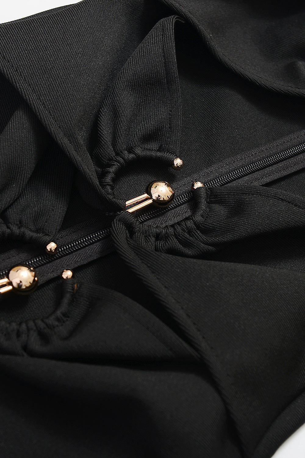 Black Long Sleeve Hollow Metal Button Bandage Dress - Chicida