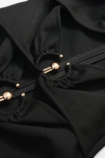 Black Long Sleeve Hollow Metal Button Bandage Dress