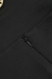 Vestido midi de manga larga sin espalda con cadena hueca y cuello redondo negro