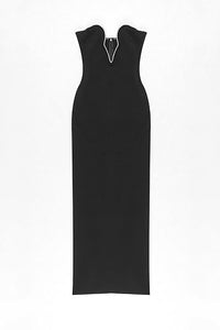 Black Off Shoulder Backless Deep V Maxi Bandage Dress - Chicida