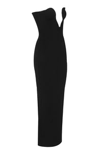 Black Off Shoulder Backless Deep V Maxi Bandage Dress - Chicida