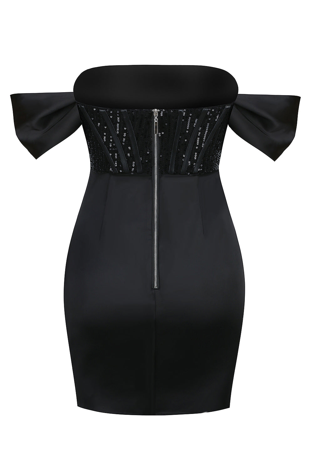 Black Off Shoulder Draped Split Sequins Mini Dress - Chicida